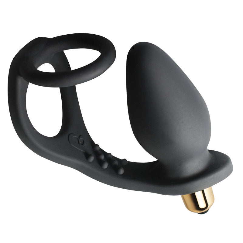 Rocks Off 7 Speed RO-Zen Cock Ring And Anal Plug Black - Barons Touch