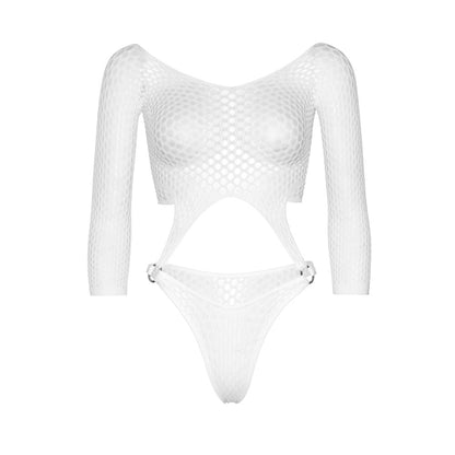 Leg Avenue Top Bodysuit with Thong White UK 6 to 12