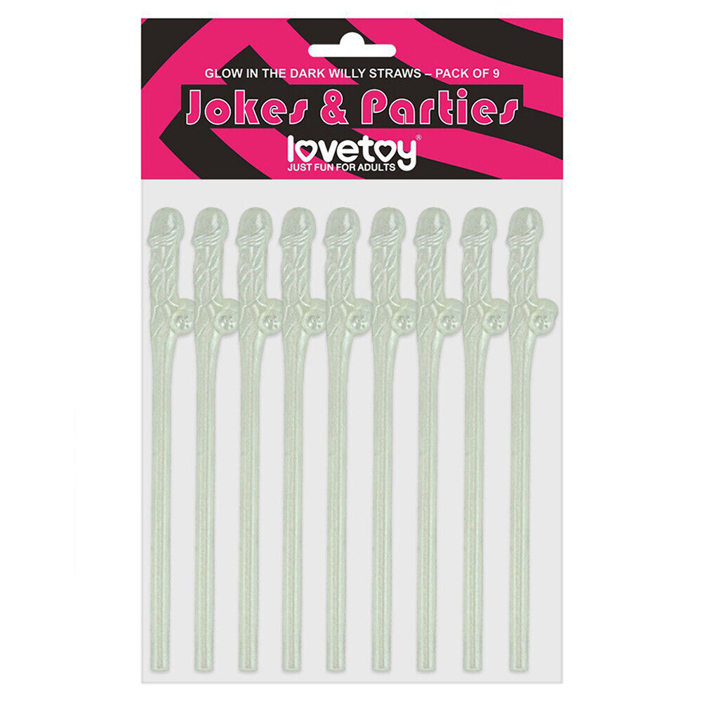 Lovetoy Pack Of 9 Willy Straws Glow In The Dark - Barons Touch